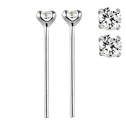Pierced Owl - 22G Sterling Silver CZ Crystal Gem Prong Set Bendable Nose Stud - color: Clear - Set of 2