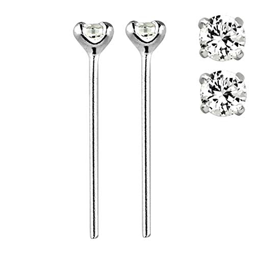 Pierced Owl - 22G Sterling Silver CZ Crystal Gem Prong Set Bendable Nose Stud - color: Clear - Set of 2