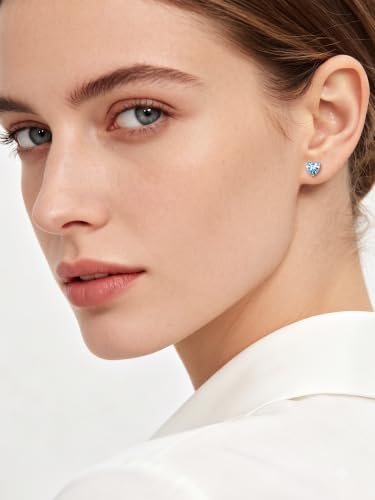 ChicSilver 925 Sterling Silver Earrings Sparkling Heart/Round/Princess Cut Birthstone Earrings for Women Birthday Jewelry with Gift Box - style: B.March(Aquamarine)-Heart Cut