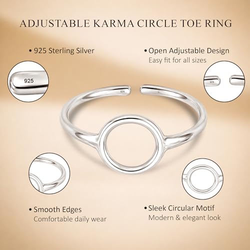 LeCalla 925 Sterling Silver Minimalist Toe Rings Set of Toe Ring Lightweight Simple Antique Open Adjustable Toe-Rings Beach Foot Jewelry Set for Women - color: 11. Open Circle (1 PCS)