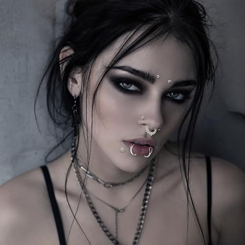 Fake Piercing Body Jewelry, Eyebrow Ring Fake Lip Labret Studs Replacement Balls Spike with Face Gems, y2k Accessories Nose Stick on Silver Belly Button Sticker for Women Men