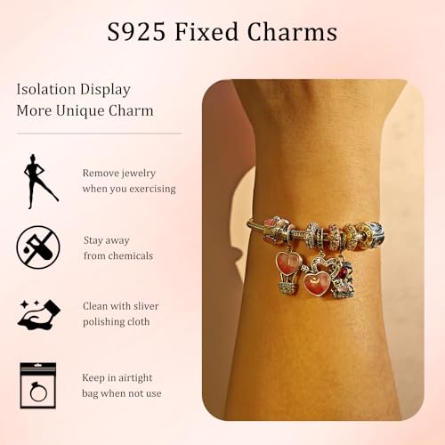 KEQ 925 Silver Spacer Stopper Bead Charms Clearance for Pandora Bracelets Birthstone CZ Always Stopper Birthday Gifts for Mom Grandmom Granddaughter Wife Sisters Friends - color: Golden(1 Pcs)