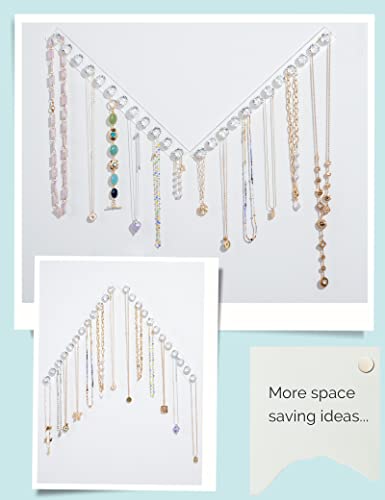 Mymazn 4 Pack Acrylic Necklaces Holder Hanging Jewelry Organizer Wall Mounted Necklace Hangers with 12 Hooks, Clear Jewelry Hangers for Necklace Organizer for Girls Women, Necklace Storage Organizer | Acrylic Jewelry Hanger with 12 Hooks, Jewelry Hooks fo