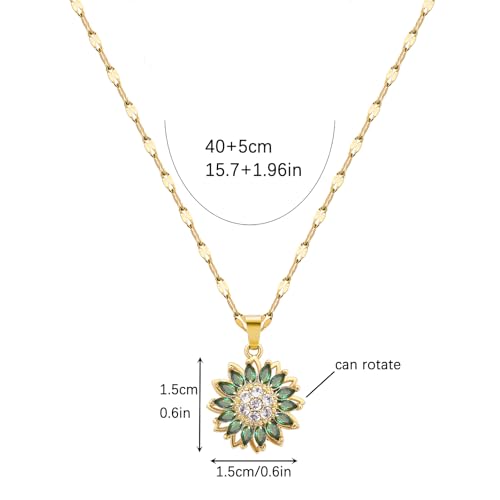 Sunflower Fidget Necklace for Women Gold Moon Necklace Rotating Heart Necklaces Spinning Crystal Flower Anxiety Necklaces Crescent Moons Jewelry Accessories - color: Green