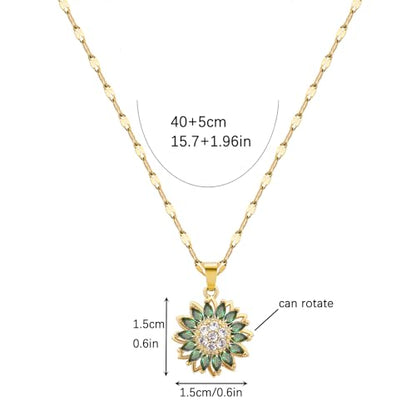 Sunflower Fidget Necklace for Women Gold Moon Necklace Rotating Heart Necklaces Spinning Crystal Flower Anxiety Necklaces Crescent Moons Jewelry Accessories - color: Green