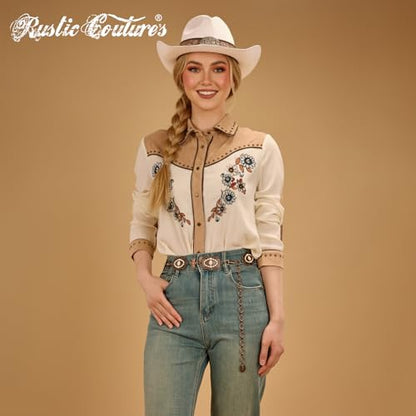 Montana West Rustic Couture's Turquoise Western Concho Chain Belt for Women | Large Western Cowgirl Metal Adjustable Boho Body Chain Belt for Dresses Jeans Country Concert - color: Concho White-s