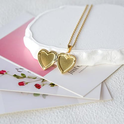 Heart Locket Necklace That Holds Pictures Pressed Flower Photo Locket Pendant Necklace for Girl Women Gift for Her - style: Gold-Blue Forget me not