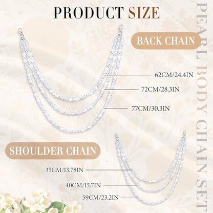 Sureio Pearl Body Chains Jewelry Set 3-Layer Beaded Shoulder Chain with Back Chain for Weddings, Proms, Summer Bikini Parties - style: Shoulder+Back