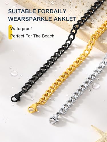 ChainsPro Resizable Anklet Chain for Women Men, Figaro/Wheat/Twist Rope/Cuban Foot Bracelet-Strong with Good Clasp-18K Gold Plated(Send Gift Box) - color: 06:curb-Gold Plated-4.8mm
