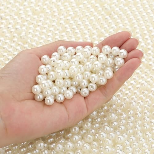 DUQGUHO 8mm Pearls for Crafting Pearl Beads for Jewelry Making Plastic Beads for Bracelets White Pearl for Fillers 500PCS Fake Pearls with Holes Bulk Bead for Embroidery - color: White, size: 8mm