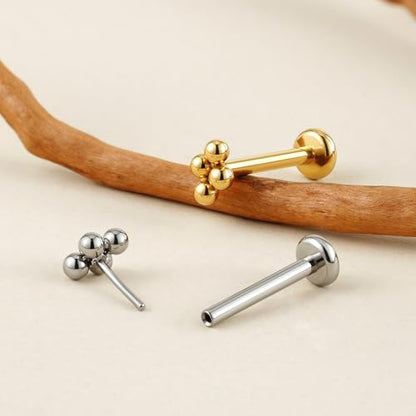 1PC ASTM F136 Titanium Mini Threadless Flat Back Stud 18G 6mm 8mm for Conch Helix Flat Tragus Labret - color: Diamond Cluster - Tit