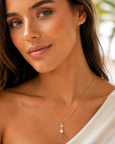 Pearl Necklace for Women- 14K Gold-plated/White Gold-plated Dainty Pearl Necklace for Women - color: Gold CZ pearl 327