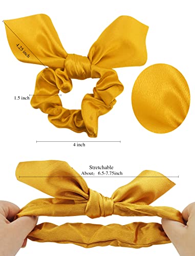 Jaciya Hair Scrunchies Silk Bow Scrunchies Cute Bunny Ear Hair Ties | 6 Pack Bow Hair Scrunchy Bands Elastic Satin Hair Ties with Bow Gentle Accessories for Sleep Work Everyday Hairstyling - color: Champaign/White/Yellow/Maroon/Red/Blue