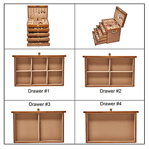 Changsuo Wooden Jewelry Box for Women, Organizer Box of Solild Wood with Combo Lock for Jewelries, Watches, Necklace, Ring, Storage Box (Light Brown)