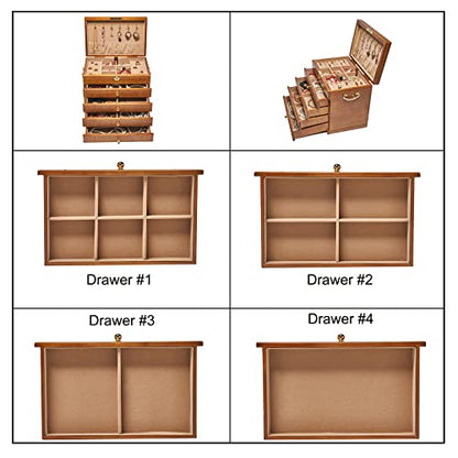 Changsuo Wooden Jewelry Box for Women, Organizer Box of Solild Wood with Combo Lock for Jewelries, Watches, Necklace, Ring, Storage Box (Light Brown)