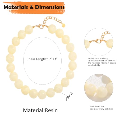 Chunky Necklaces for Women Trendy 20MM Large Resin Beaded Necklace Bold Statement Chunky Choker Necklace Boho Beads Summer Beach Jewelry - color: Off-white