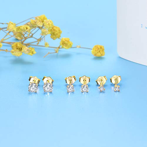 EPIRORA Sterling Silver Stud Earrings for Women- 3 Pairs Tiny Ball Stud Earrings Round CZ Cubic Zirconia Earrings Pearl Earrings Set Cartilage Small Tragus Earrings(2mm,3mm,4mm) - style: CZ earrings(2mm,3mm,4mm)-Gold