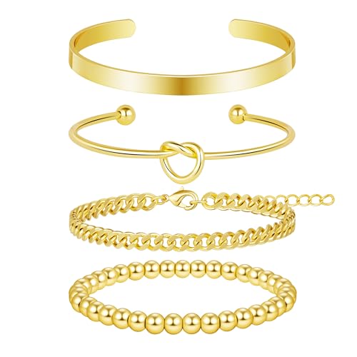 925 Sterling Silver Bracelets for Women Stack, Trendy Tennis Bangle Cuff Jewelry Set 14K Gold Plated, Adjustable Bracelet Set for Wrist Essentials, Women Fashion Watch Band Acecessories - style: Braccelet_4pcs_02