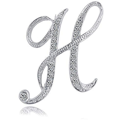 Letter Brooch Pins Initial Rhinestone Brooch for Women Crafts Silvery A-Z - color: Silver H