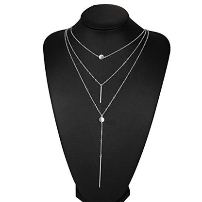 Necklace for Women,Multi Layers Bar Tassel Chain Dangle Charm Pendant Women Boho Necklace Jewelry - color: Silver