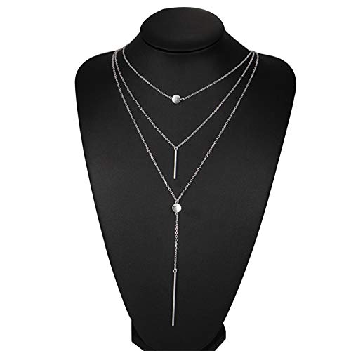 Necklace for Women,Multi Layers Bar Tassel Chain Dangle Charm Pendant Women Boho Necklace Jewelry - color: Golden