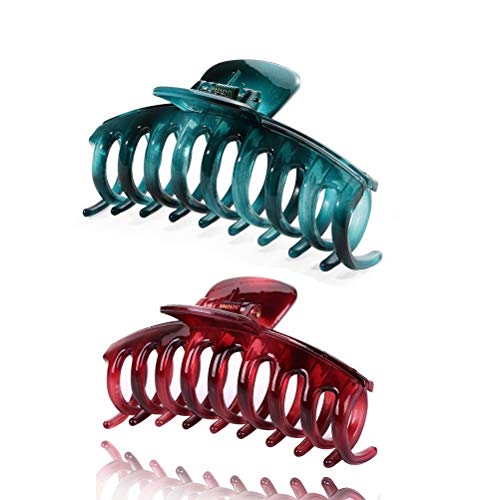 Pack of 2 Liasun 4.3" Jelly Color Hair Claw Clip-Acrylic Strong Holding Power Hair Clips Hairgrip for Women and Girls Hair Barrettes for Medium or Long Hair (Blue+Wine Red) - color: Blue+Wine Red