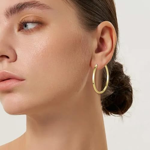 Clip On Hoop Earrings For Women No Piercing Earrrings Spring Hoops for Non-Pierced Ears - color: 4cm/1.57"-gold