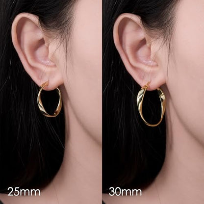 14K Gold Twisted Hoop Earrings for Women Thick Wave Gold Hoops Lightweight Hypoallergenic Elegant Jewelry 25/30MM - color: 25MM