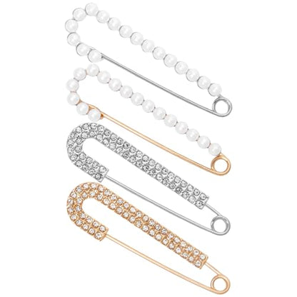 4 Pcs Women Pearl Brooch Pins Fashion Faux Crystal Pearl Brooches | Sweater Shawl Clips, Dress Shirt Pin, for Women's Clothing Accessories
