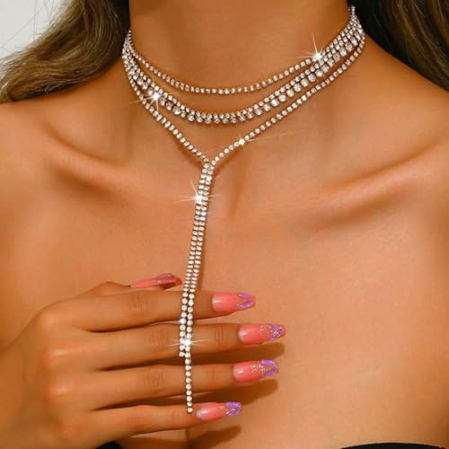 Unicra Black Rhinestone Necklace Diamond Choker Necklaces Formal Bridal Prom Fashion Costume Jewelry Necklace for Women - color: Gold
