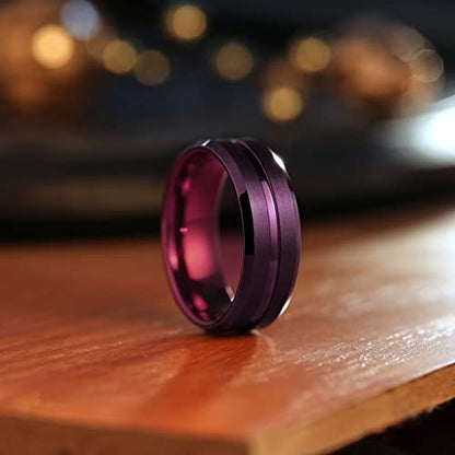 King Will Mens 8mm Cross Groove Tungsten Carbide Wedding Ring | Rose Gold, 8mm, Grooved, Comfort Fit, Cross design, Everyday Wear - color: Red