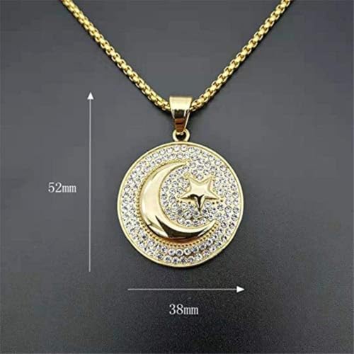 Star and Moon Circle Pendant Necklace for Men and Women, Retro Circle Charm Jewelry, Fashion Jewelry, Daily Wear, Birthday Gifts