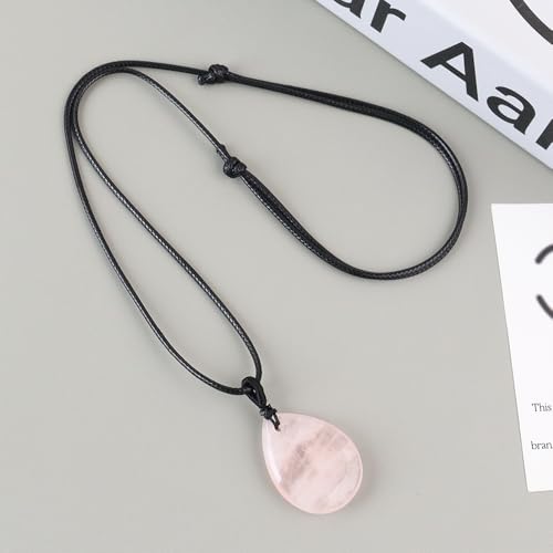 Teardrop Gemstone Necklaces for Women, Healing Crystal Pendant Necklace Birthstone Jewelry for Women - color: Rose Quartz