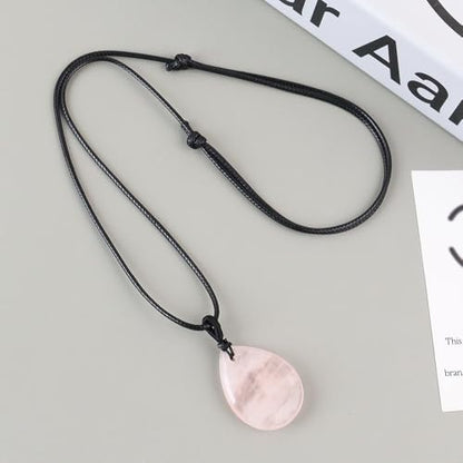 Teardrop Gemstone Necklaces for Women, Healing Crystal Pendant Necklace Birthstone Jewelry for Women - color: Rose Quartz