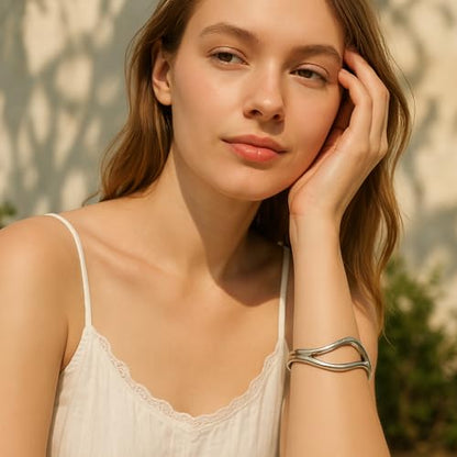 Elegance 11 designs Gold Plated Cuff Bangle Bracelets For Women Trendy Hinged Cuff Open Wide Chunky Gold Bracelet Minimalist Bangle Jewelry Gift - color: Line Bangle Silver