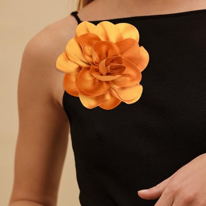 2Pack 6inch Extra Large Satin Brooches Lapel Pins Dainty Elegant Fabric Camellia Rose Flower Brooch Pin for Women Wedding Part Dance Clothes Accessories Jewelry - color: Yellow