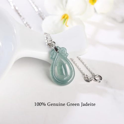 Real Green Jade Pendant Necklace for Women Donut/Heart/Clover/Teardrop/Rose/Lotus Flowers Genuine Jadeite Jewelry with Gold Plated 925 Sterling Silver Chain - style: Teardrop Silver Necklace