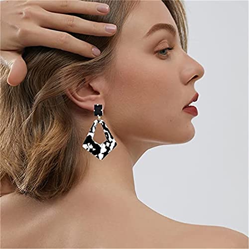 ONLYJUMP Exaggerated Geometry Earrings Acrylic Round Square Triangle Heart Dangle Earrings for Women Multilayer Bohemia Earrings Classic Retro Minimalist Earrings Statement Jewelry - color: Black White Acrylic