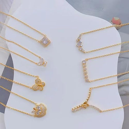 Gold Plated Pendant Necklaces for Women Cubic Zirconia Accent 18 Inch Adjustable Chain Hypoallergenic Gift for Wife Mom Birthday Valentines Day - style: CZ heart-shaped