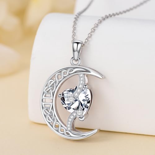 TOUPOP Moon and Star Birthstone Necklace for Women 925 Sterling Silver Celtic Moon Jewelry Birthday Mothers Day Gifts for Mom Wife Her - color: 04-April-Simulated Diamond