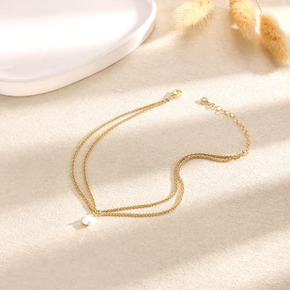 Robaice Ankle Bracelets for Women, 14K Gold Plated/Silver Layered Anklets | Waterproof Adjustable Anklet for Women, Summer Beach Anklet, Glitter Jewelry for Women Gifts - color: Gold-5