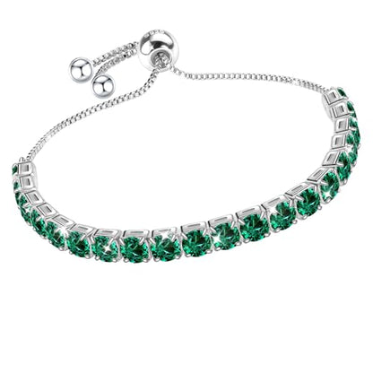 J.Fée Silver Bracelet, S925 Tennis Bracelet with Sparkling 5A Cubic Zirconia Silver Bracelets for Women Adjustable Bracelet for Women Bracelets Womens Bracelet Women Gifts for Women Mom - color: Zirconia All Green CZ