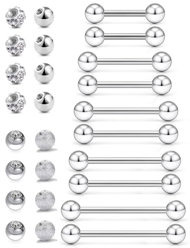 14G 16G Nipple Piercings Tongue Rings Externally Threaded Hypoallergenic 316L Surgical Steel Nipple Tongue Barbell Piercing Jewelry for Women Men 12mm 14mm 16mm 19mm 22mm - color: 14G/Externally Threaded/12mm-22mm Bars/5mm Balls