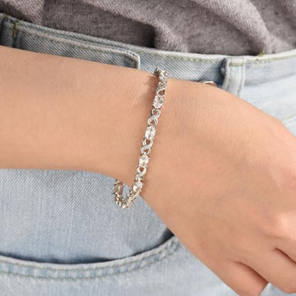 Bling Jewelry Birthstone Colors CZ Oval Infinity Tennis Bracelet Rose Gold Silver Plated - color: Clear