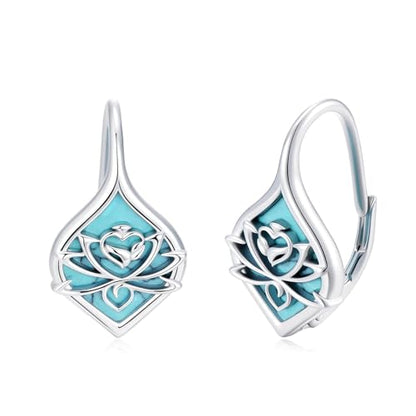 Dorunmo s925 Sterling Silver Western Dangle Drop Earrings Birthday Jewelry Gifts for Women - style: Turquoise+Lotus