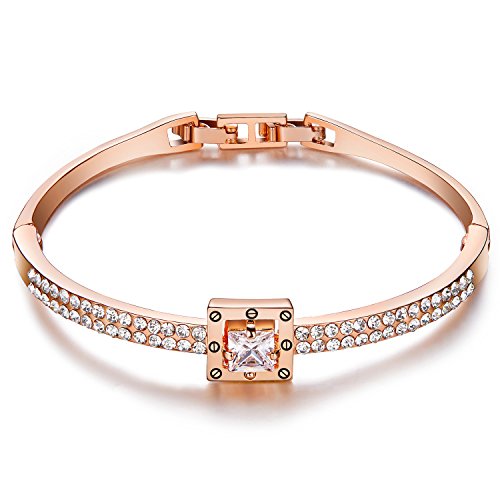Fasion Jewelry Spiritual Guidance Bangle Bracelets For Women 18K Gold Plating Adjustable Bracelets with Crystal for Wife Girlfriend or Mothers,Rose Gold White