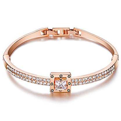 Fasion Jewelry Spiritual Guidance Bangle Bracelets For Women 18K Gold Plating Adjustable Bracelets with Crystal for Wife Girlfriend or Mothers,Rose Gold White