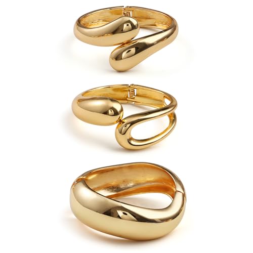 Giovanchi Chunky Gold Bangle Bracelets for Women | 14K Gold Plated Cuff Bracelets, Stackable Dainty Gold Bracelet Sets, Non Tarnish Fashion Jewelry Gift - style: B3-Gold