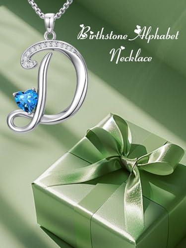 A to Z Initial Birthstone Pendant Necklaces Name Jewelry for Women | 18K White Gold Plated Personalized Alphabet Jewelry Anniversary Christmas Birthday Gifts for Wife Her Daughter Girlfriend - color: D Initial-12-Dec