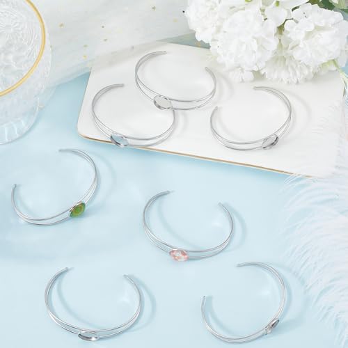 SUNNYCLUE 8Pcs Cabochon Bangles Adjustable Blank Bangle Silver Metal 304 Stainless Steel Expandable Cuff Round Cabochons Bezel Blank Tray Base Bangle for Bracelet Jewelry Making DIY Crafts Accessories